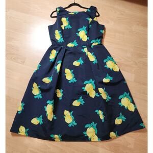 NY&C Eva Mendes Lemon Navy Blue Sleeveless Pleated Knee Length Dress Pockets 14